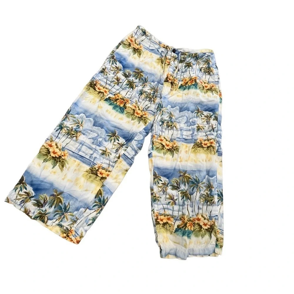 Kahala Hawaii Tropical Print Wide Leg Capri Pants 10